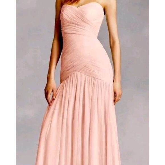 White By Vera Wang Blush Pink Strapless Bobbin Net Bridesmaid Dress Gown 10 Long - Picture 4 of 13